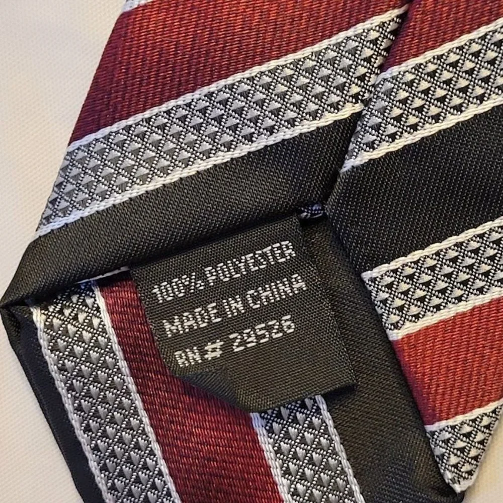 George Boys Clip On Tie Black Gray Red Striped 15